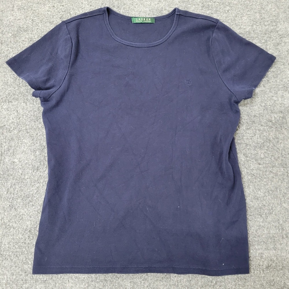 Lauren Ralph Lauren T-Shirt Womens Size M Navy Blue Crew Neck Short Sleeve Logo